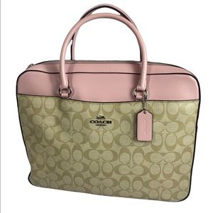Coach Signature Crossgrain Pink Leather Top Handle Laptop Bag